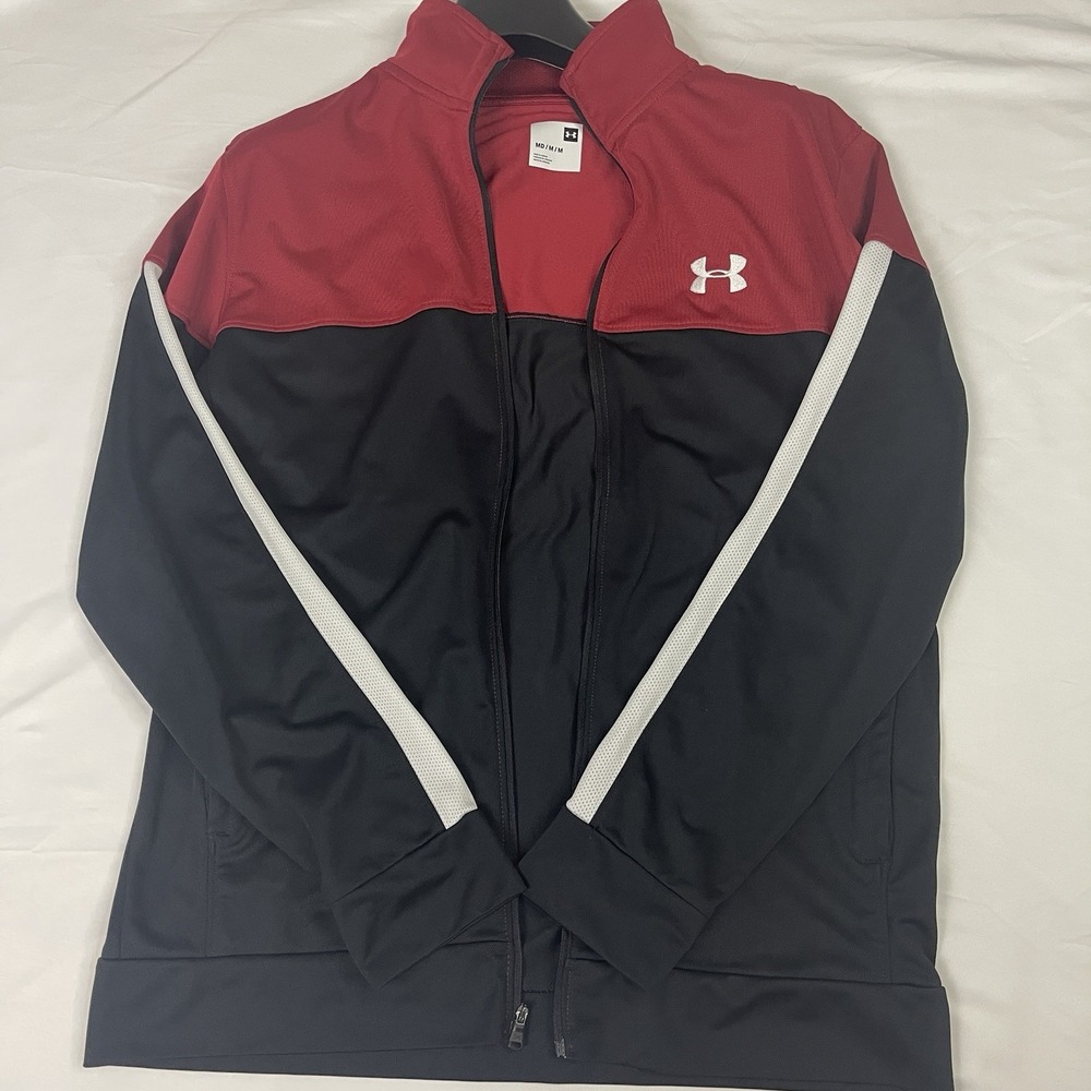 Under Armour Men's Sportstyle Pique Track Jacket Red Black Full Zip M